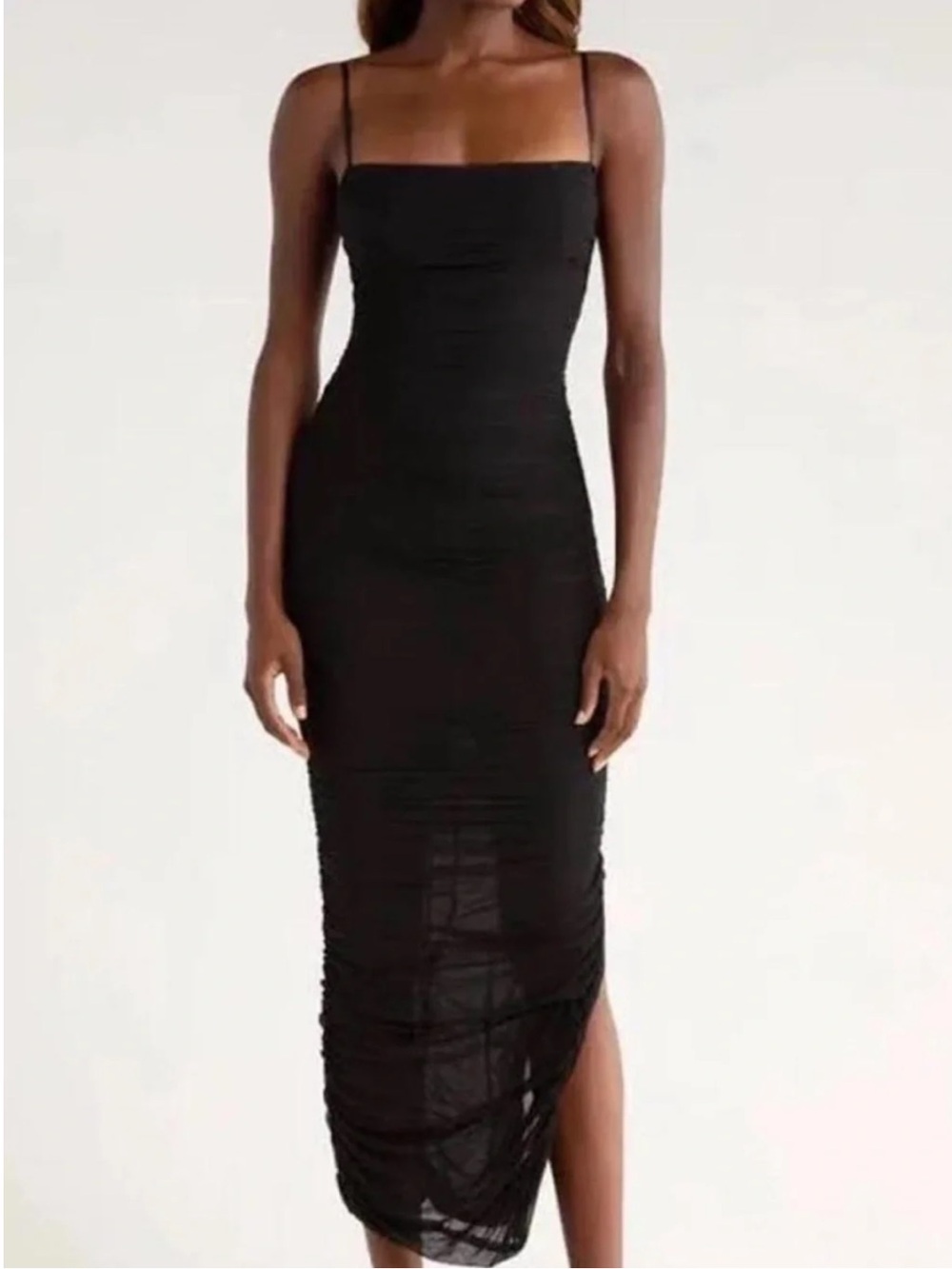 NEW Babaton Luxor Dress Size 14 Black Ruched Square Neck Spaghetti Strap NWT